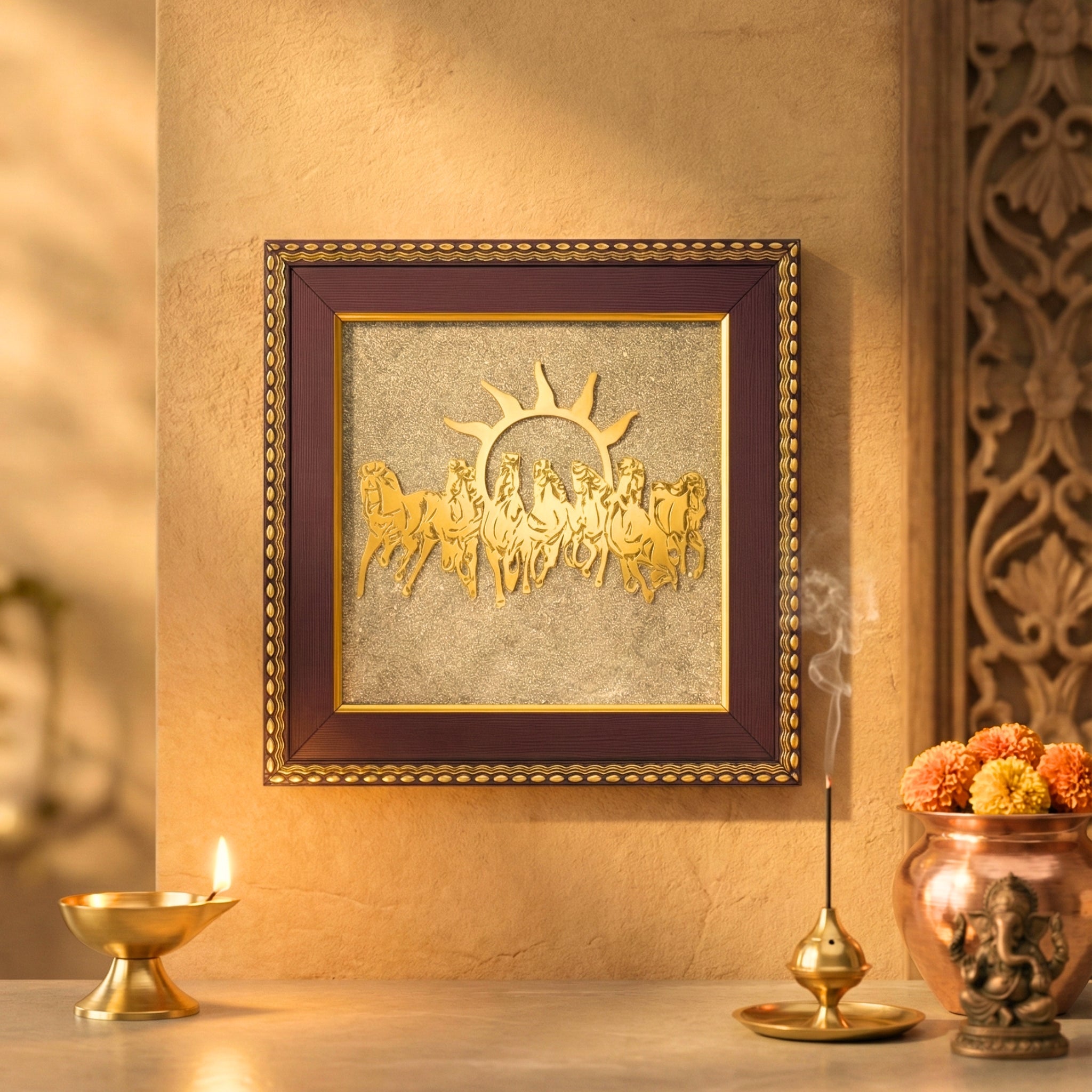 7 Horses On Raw Pyrite Frame